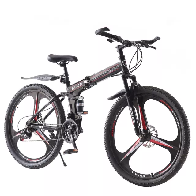 Folding Mountain Bike 27.5 Inch Wheels 21 Speed Full Suspension Bicycle for Mens 3