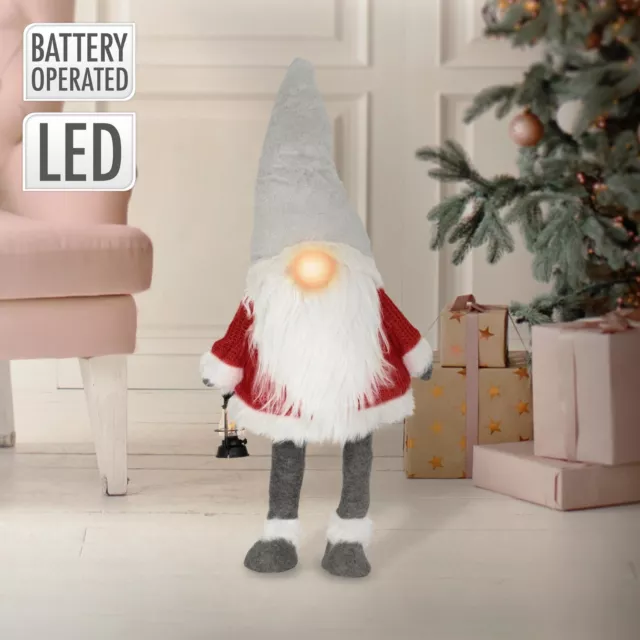 Duende led de pie decoración navideña luminosa a pilas linterna gorro gris 80cm