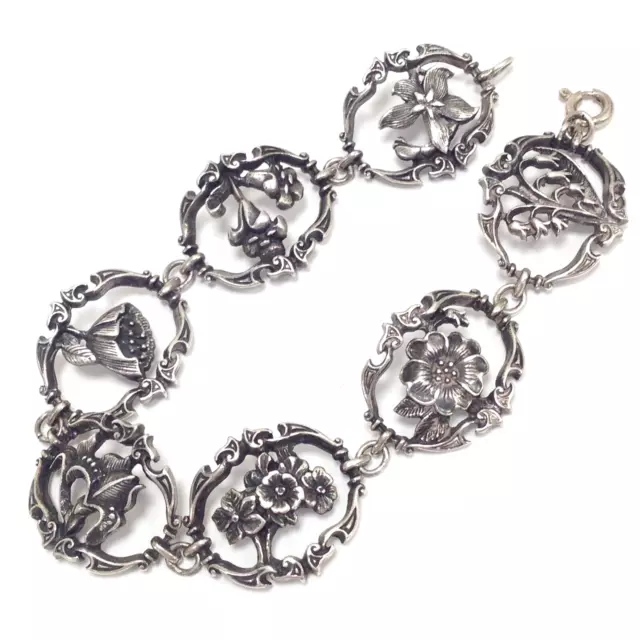 Fratelli Coppini "Flowers Of Florence" Italy FM 82 Sterling Silver Bracelet 7"