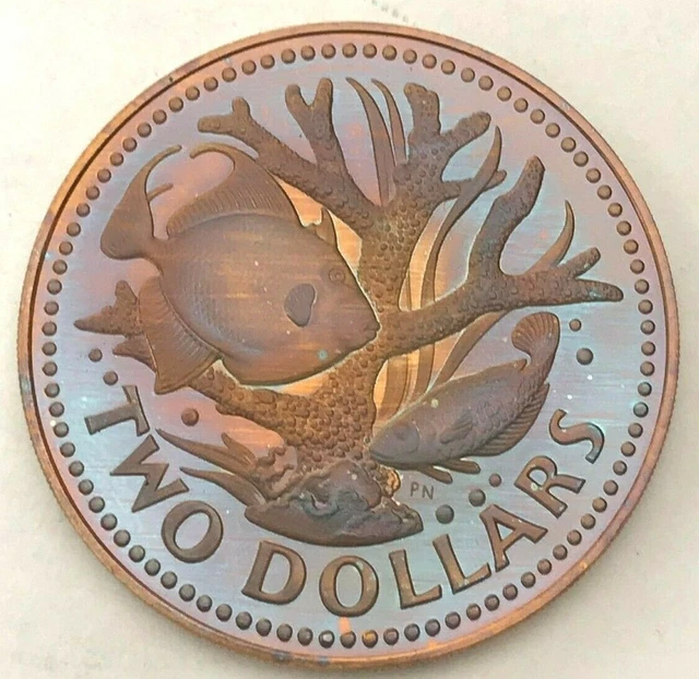 1973 Barbados Two Dollars Unc Gem Multi Color Stunning Toned Select Bu (Mr)