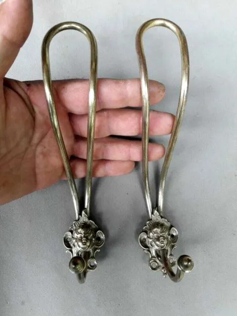 Vintage Big Pair Coat - Hat Hook Hanger Rack Brass Original