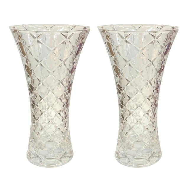 Glass Flower Vase In Ornate Vintage Style 24cm 2 Piece Bundled Set