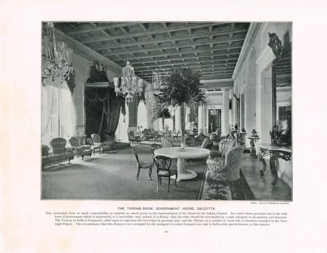 Government House Throne Room Calcutta Antique Picture Old Print 1899 TQET#270