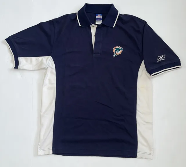 Vintage Reebok NFL Apparel Miami Dolphins Football Polo Shirt Mens M Medium
