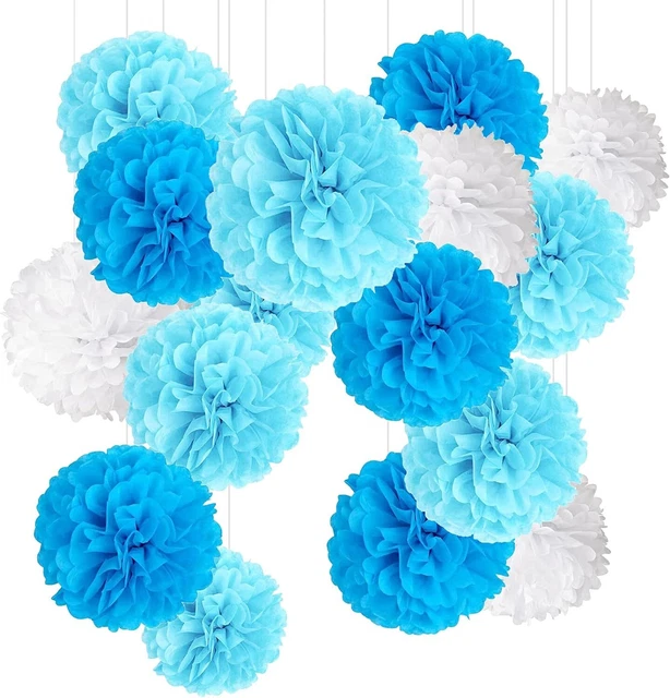 Papierbommel Bommel Dekorationen 12er-Pack gemischt blau und weiß Stoff Papierbommel Bommel