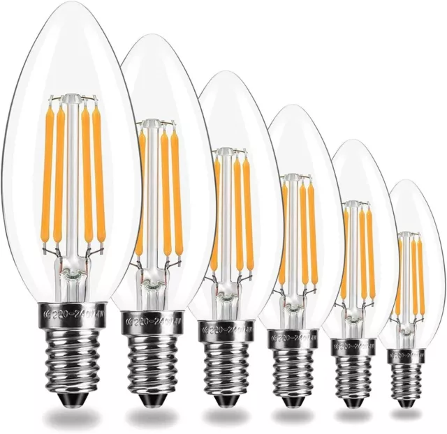E14 LED Candle Bulbs, C35 Dimmable Warm White 2700K 4W LED Filament (A/D)