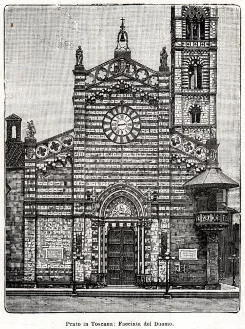 Prato: Duomo. Stampa antica di 120 anni + passepartout. 1901