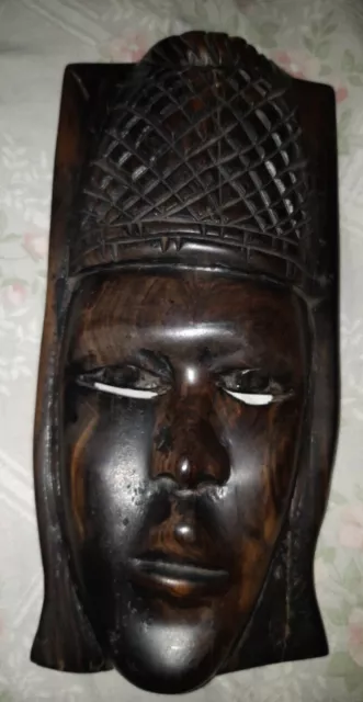 Hand carved  Ebony hard wood African Tribal Mask wall art collectible 9 inches.
