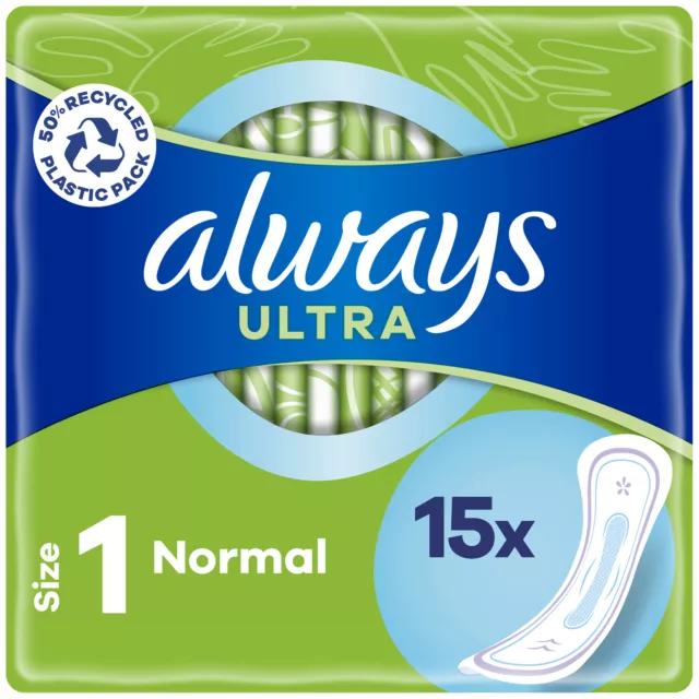 Always Ultra Normal Sanitärhandtücher Pads Größe 1 Damen super saugfähig 15er Pack