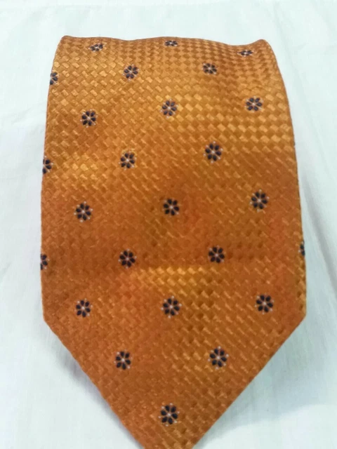 Cravate En Soie 100% TUCCI Firenze - Motif Floral Orange - Vintage - Occasion
