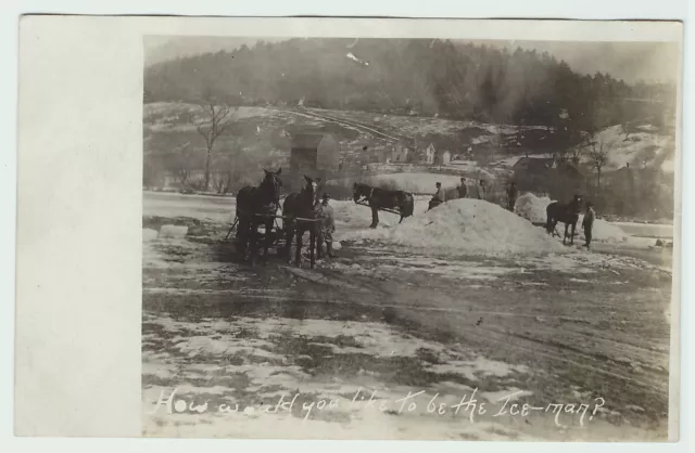 RARE 1909 - RPPC Ice Harvesting  cutting - Lockwood NY Real Photo Tioga County