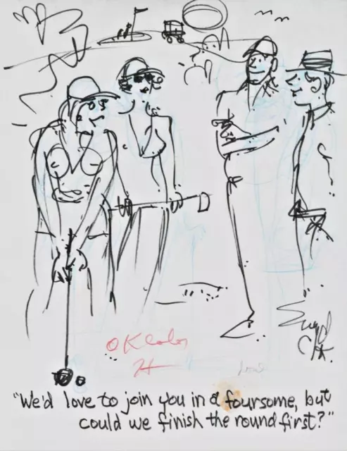 Hugh Hefner SIGNED Doug Sneyd Original Art Prelim Sketch Playboy Gag Rough 2003