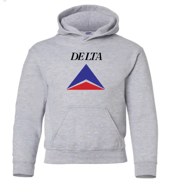 Delta Airlines Retro US Aviation Travel Geek Gray Hoodie Hooded Sweatshirt