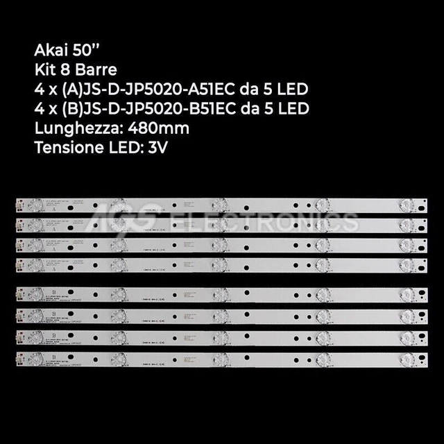Kit 2 Barre LED Da 9 Led Per TV AKAI 39 Pollici, Modello 06-39C2X9-774-M03W17, Lunghezza 774mm, 3V, Connettore 2 Pin