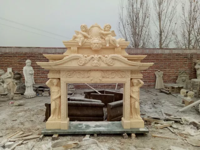 Incredible Hand Carved Solid Marble Cherub Fireplace Mantel - Cmct2