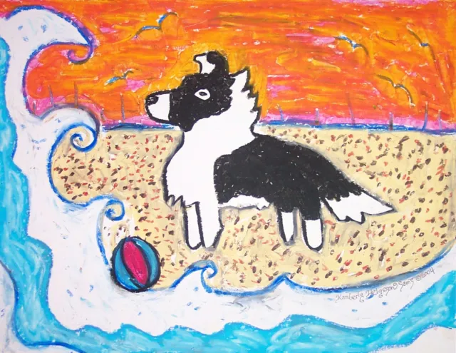 SHELTIE VS WAVE Bi-Black Version Shetland Sheepdog Dog Art Print 8 x 10 KSAMS