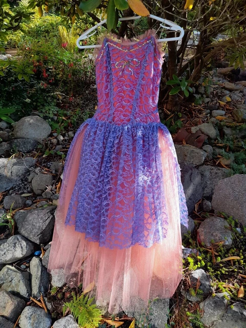 Vintage Ballerina Dress Costume Purple Pink Lace Girls Womens AS IS