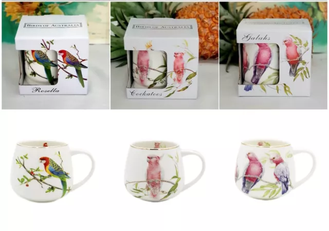 Australian Birds Cockatoo Galah Rosella Fine Bone China 400ml Mug w Gift Box New