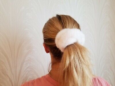 White mink Fur hairband, hair accessory, Ponytail Holder, Fur Scrunchie