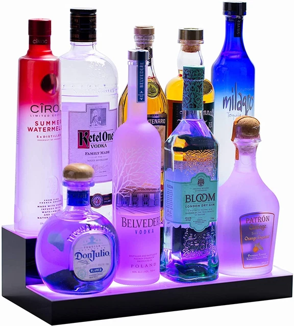 Barsquad LED Lighted Bar Shelf - 16In, 2 Step Illuminated Liquor Bottle Display