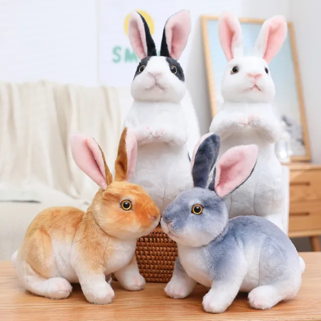 fr Cute Lifelike Animal Cotton Stuffed Plush Realistic Rabbit Bunny Kids Toys