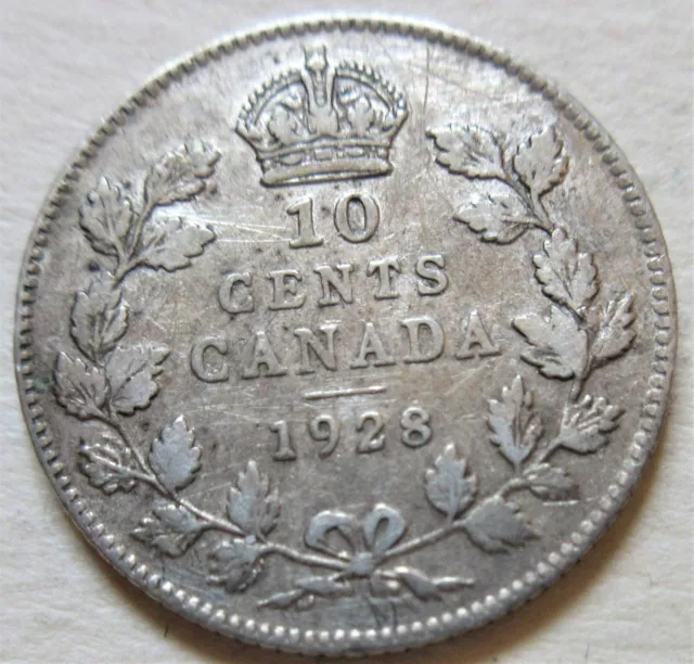 1928 Canada Silver Ten Cents Coin. BETTER GRADE Dime (RJ898)