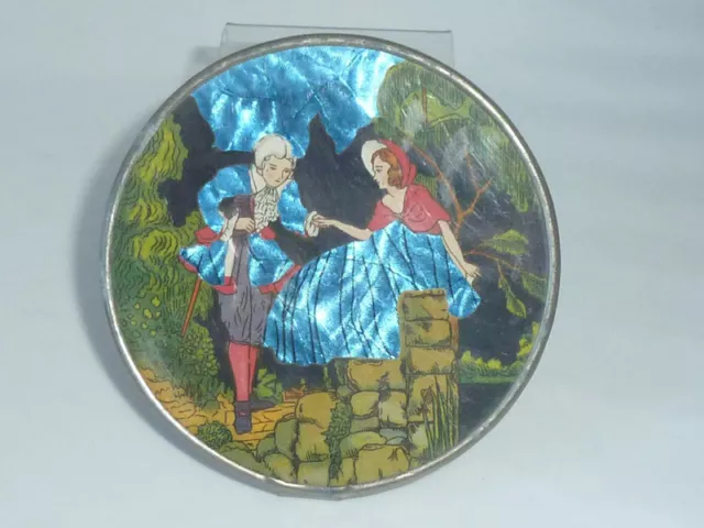 Vintage Gwenda folding handbag face Mirror Foil Backed Courting Couple