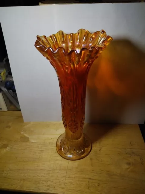 Vintage Fenton "Knotted Beads" Carnival Glass Vase 10" tall Marigold 2