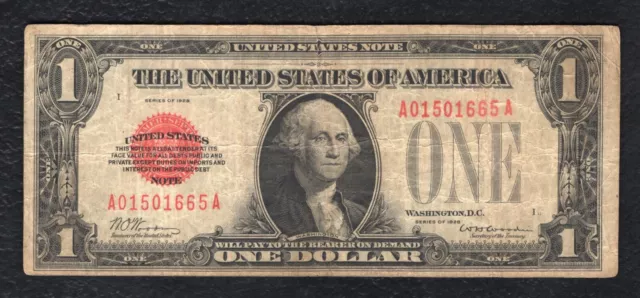 Fr. 1500 1928 $1 One Dollar Red Seal Legal Tender United States Note Vf (B)