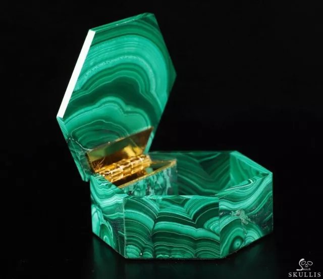 2.7" Malachite Carved Crystal Jewelry Box, Crystal Healing