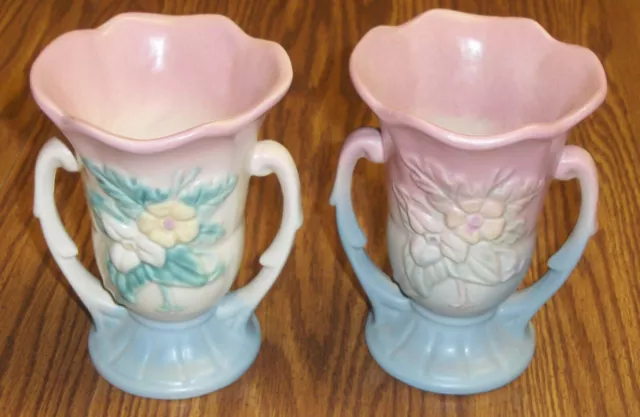 Two (2) Beautiful Vintage Hull Art Pottery Vases Made In Usa W-3-5 1/2