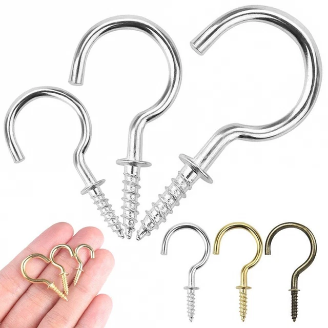 50-X-Brass-Cup-Hooks-Screws-Plant-Coat-Hanger-Key-Jewelry-Display-Holder- 3-Size