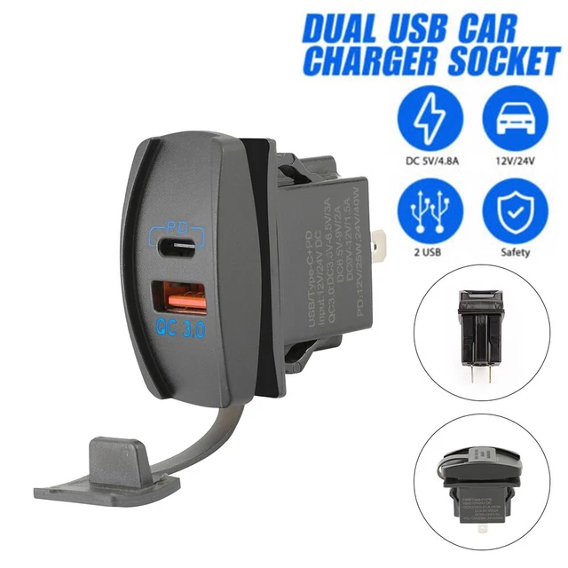 Impermeabile alla polvere doppia presa USB accessori doppia spina di alimentazione LED parti porta QC3.0