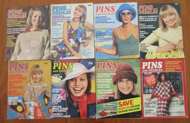 VINTAGE PINS AND NEEDLES UK BULK LOT Magazines Sewing Craft Patterns 1973 - 1977