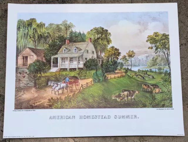 Currier & Ives American Homestead Summer Original Color Lithograph NY USA