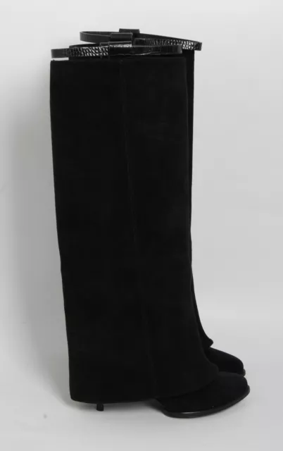 Givenchy Women Black Over-the-Knee Boots Suede Leather Solid Heel Booties EUR 37