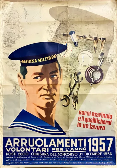 Marina Militär Italienisch - Arruolamenti 1957 - Poster Original - 1956