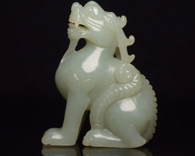 Chinese Exquisite Handmade Brave Troops Carving Hetian Jade Statue