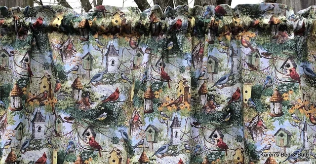 Rustic Birdhouse Curtain Spring Autumn Scenic Birds Cardinal Bird Nature Drapes