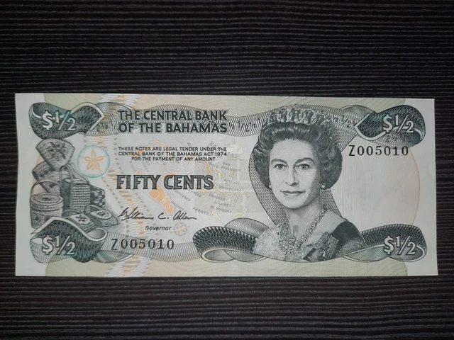 Bahamas 50 Cents Pick 42r Replacement note Serial Z Low serial - Queen Elizabeth
