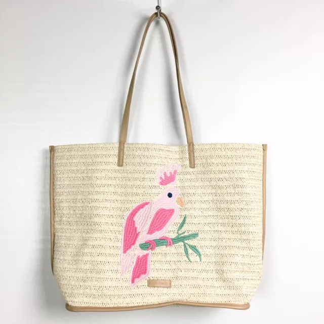 Vera Bradley Straw Tote Bag Beach Bag Pink Parrot Resort Cruise Vacation Light