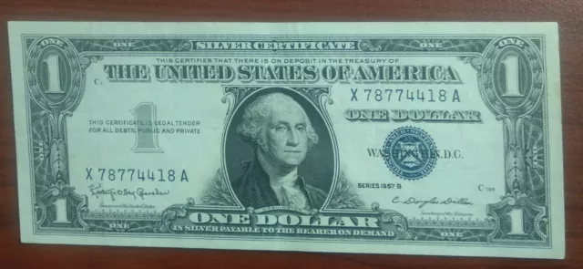 1957 B Series One Dollar Silver Certificate United States $1 XF/AU