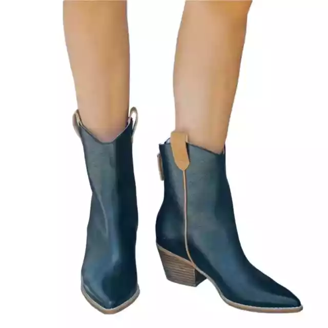 OASIS SOCIETY Drifter Faux Leather Heeled Boots Back Zip Western Women’s Sz 9