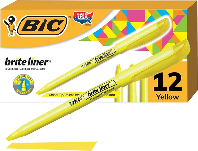 BIC Brite Liner Highlighters, Chisel Tip, Yellow Highlighters, 12-Count, for Bro