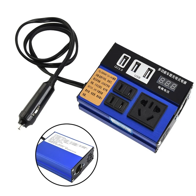 Puissance Voiture Convertisseur Noir DC12V 24V À DC110V/220V 4 Ports 1pcs - ABS