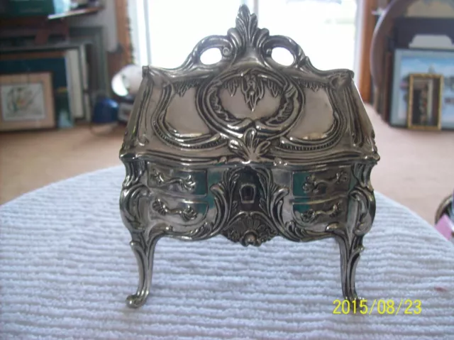 French Louis XV Style Silver Plated Antique Miniature Bureau Secretary