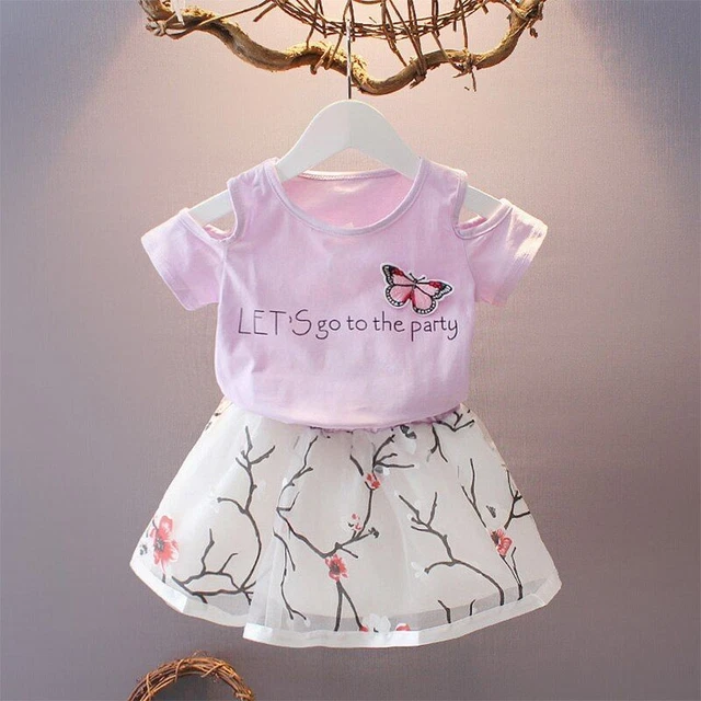 Motivo Farfalla T Shirt E Gonna Tutù 2Pcs Abito Per Bambine Floreale Set