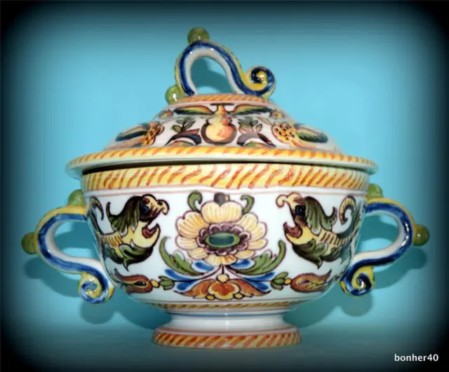 Polychrome Dutch Royal Makkum Holland Delft Frisian Folk Art Covered Rare Bowl