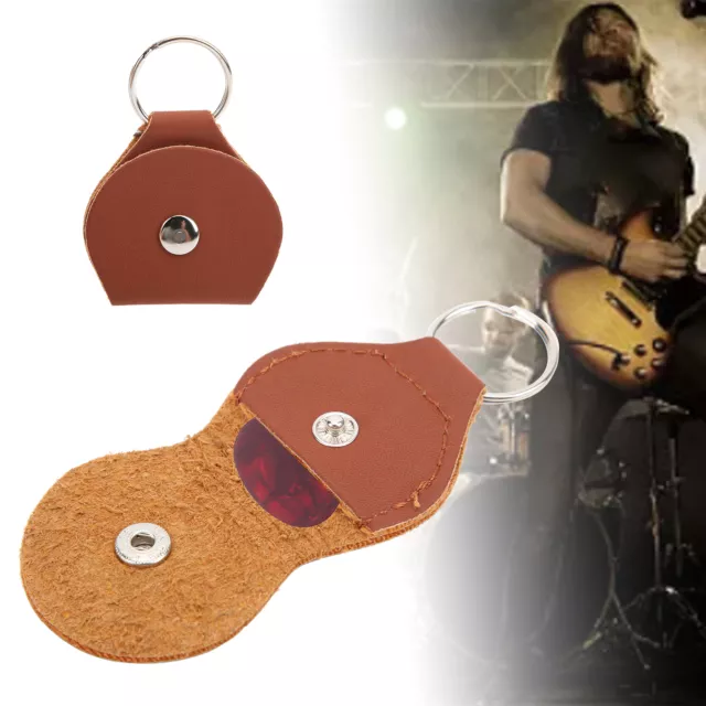 (Brown)Stylish Guitar Picks Holder Soft PU Leather Plectrum Storage Case DY9