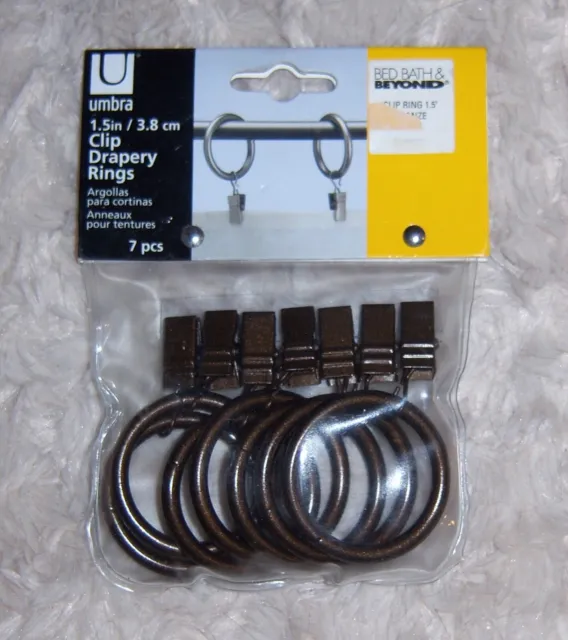 Umbra 1.5 in Clip Drapery Rings 7 Bronze Pieces -New and Sealed